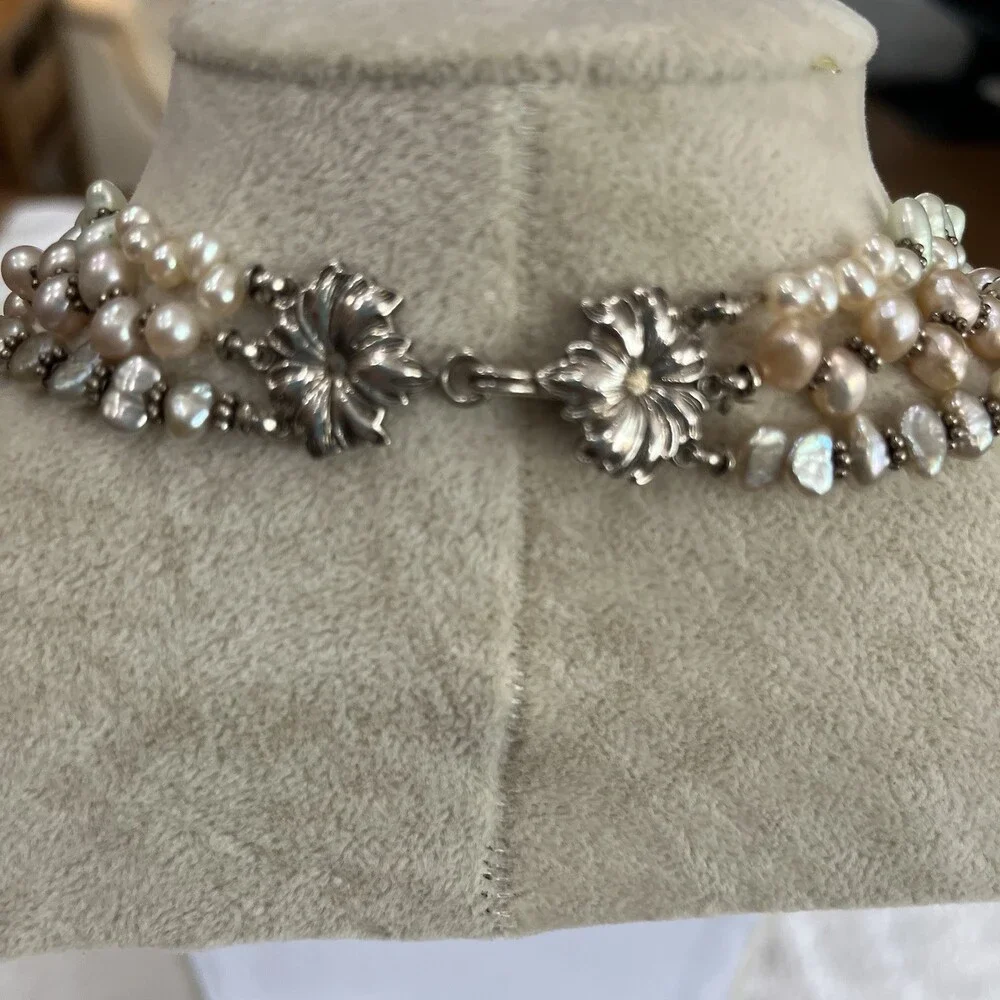 Artisan 28” 3 Strand Pastel Freshwater Pearl‎ Sterling Silver Clasp Necklace